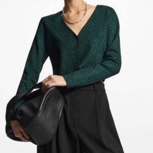 COS Sparkle Glitter Cropped V-Neck Cardigan In Green Women's Size M
